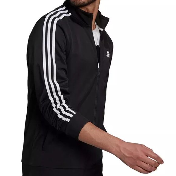 ADIDAS MEN US Size Large/Tall 3- STRIPE  FULL ZIP TRACK Jacket H46099 Black - Picture 2 of 5